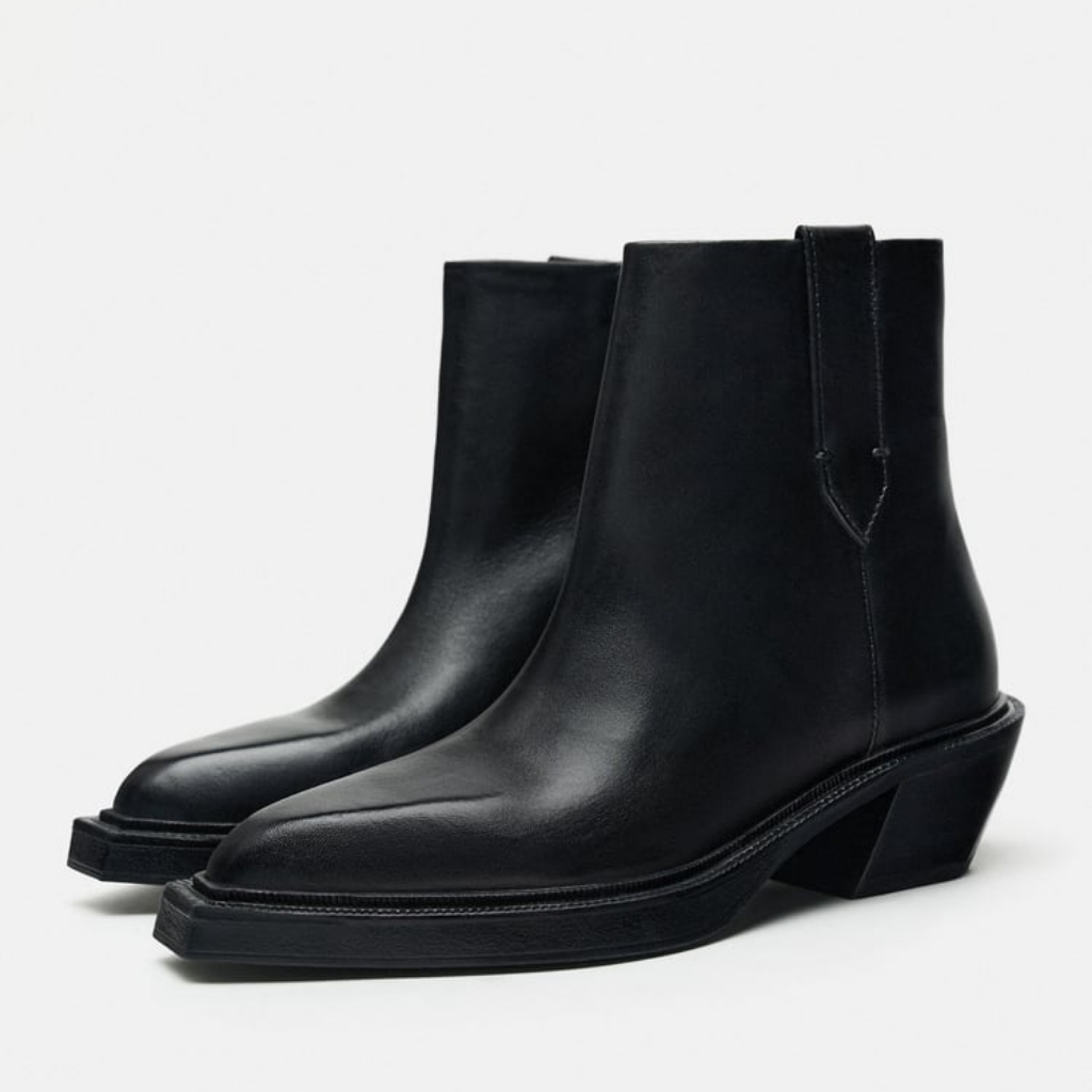 Zara Limited Edition Leather Cowboy Ankle Boots